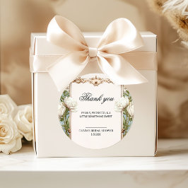 Pegatina Redonda Pearl and Floral Prosecco Bridal Shower