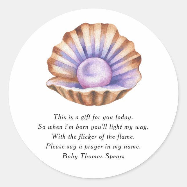 Pegatina Redonda Pearl Baby Shower - Prayer Candle Label (Anverso)
