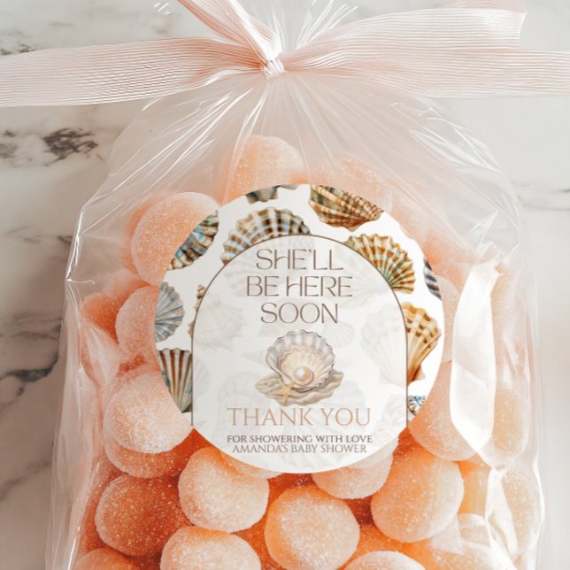 Pegatina Redonda Pearl Under The Sea You Soon Girl Baby Shower (Subido por el creador)