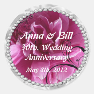 Pegatina Redonda Pearls & Pink Floral Swirls ahorran la fecha pegat