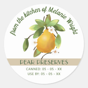 Pegatina Redonda Pears Fruit Canning
