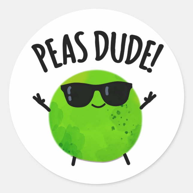 Pegatina Redonda Peas Dude Funny Veggie Pea Pun (Anverso)