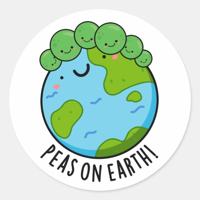 Pegatina Redonda Peas On Earth Funny Veggie Peace Pun (Anverso)