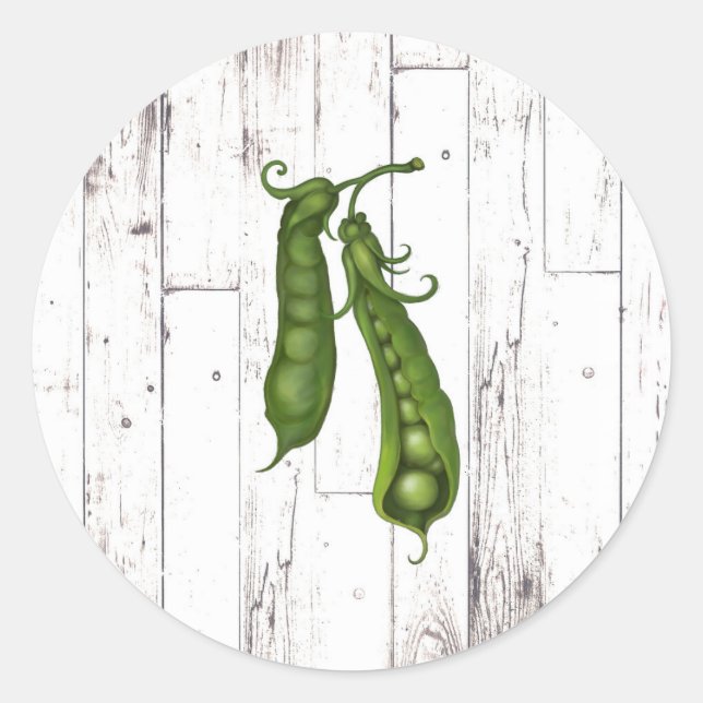Pegatina Redonda Peas Pea Pod White Wood Rustic Baby Shower (Anverso)