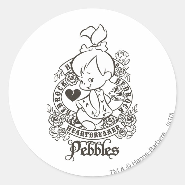 Pegatina Redonda PEBBLES™ Heartbreaker B&W (Anverso)