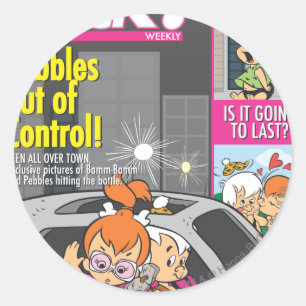 Pegatina Redonda PEBBLES™ y Bam Bam fuera de control