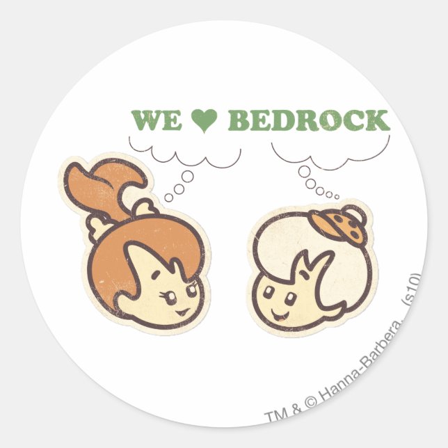 Pegatina Redonda PEBBLES™ y Bam Bam Love Bedrock (Anverso)