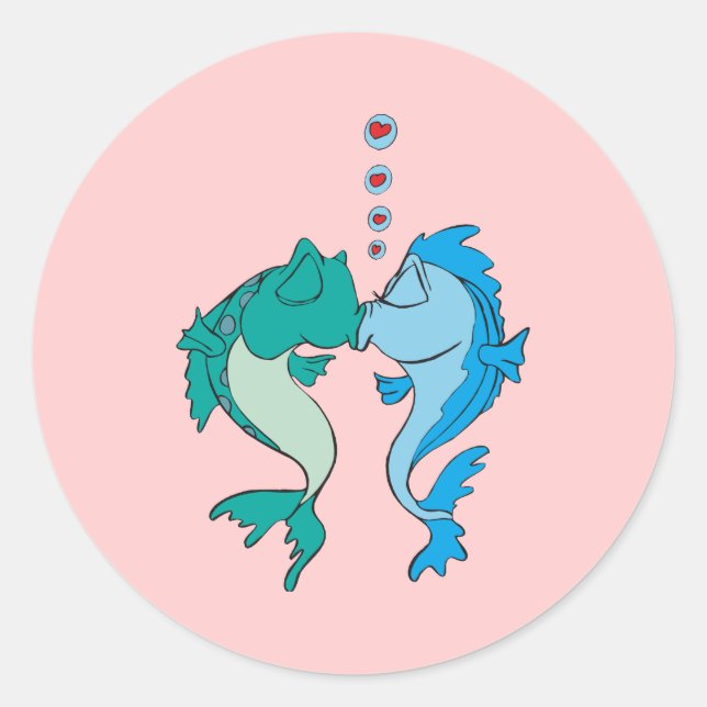 Pegatina Redonda Peces Enamorados (Anverso)