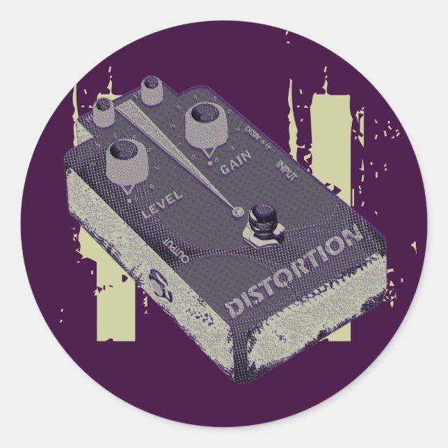 Pegatina Redonda Pedal de distorsión de guitarra eléctrica (Anverso)