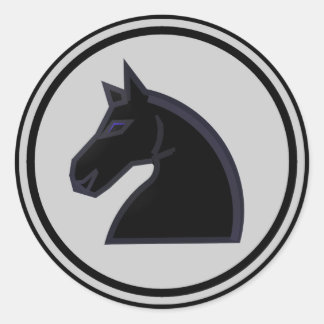 Pegatina Redonda Pedazo de ajedrez negro del caballero del caballo