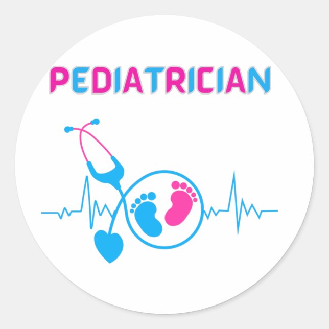Pegatina Redonda Pediatra, médica pediatra, médica infantil, (Anverso)