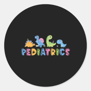 Pegatina Redonda Pediatría Enfermera de la escuadra pediátrica Dino