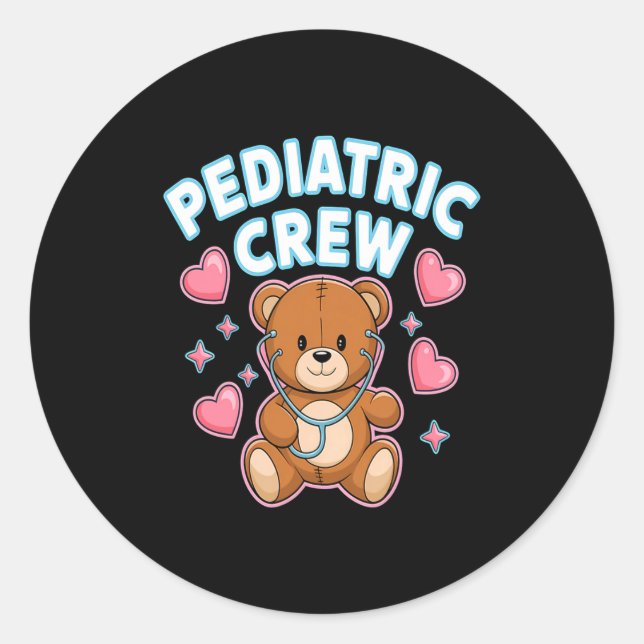 Pegatina Redonda Pediatric Crew Nurse Bear Heart Stethoscope Peds  (Anverso)