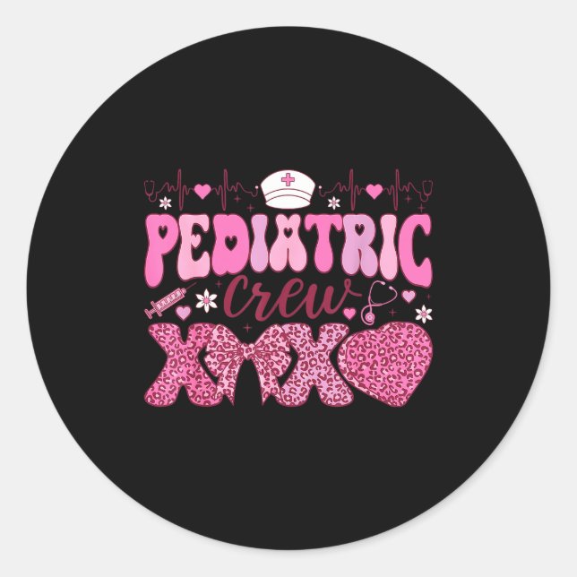 Pegatina Redonda Pediatric Crew Xoxo Nurse Valentines Day Coquette  (Anverso)