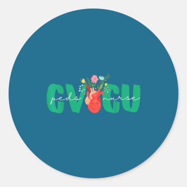 Pegatina Redonda Pediatric Cvicu Nurse Cardiovascular Intensive Car (Anverso)