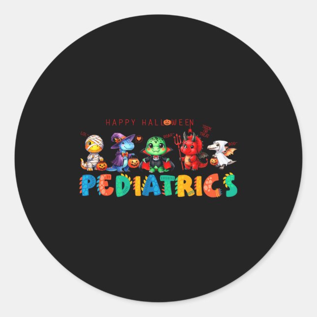 Pegatina Redonda Pediatric Happy Halloween Cute Dinosaur Costume Nu (Anverso)