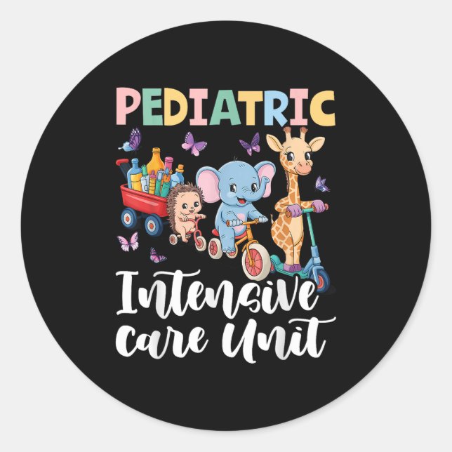 Pegatina Redonda Pediatric Intensive Care Unit Cute Animals Groovy  (Anverso)