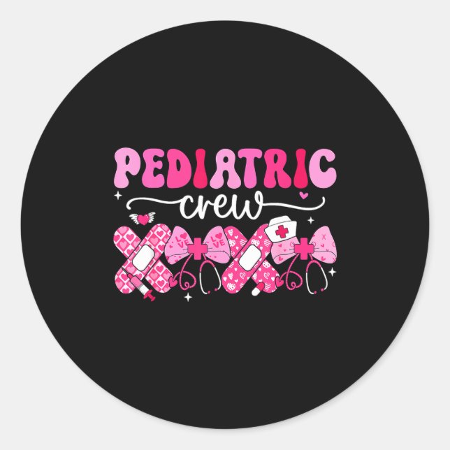 Pegatina Redonda Pediatric Valentines Nurse Crew Peds Nurse Valenti (Anverso)