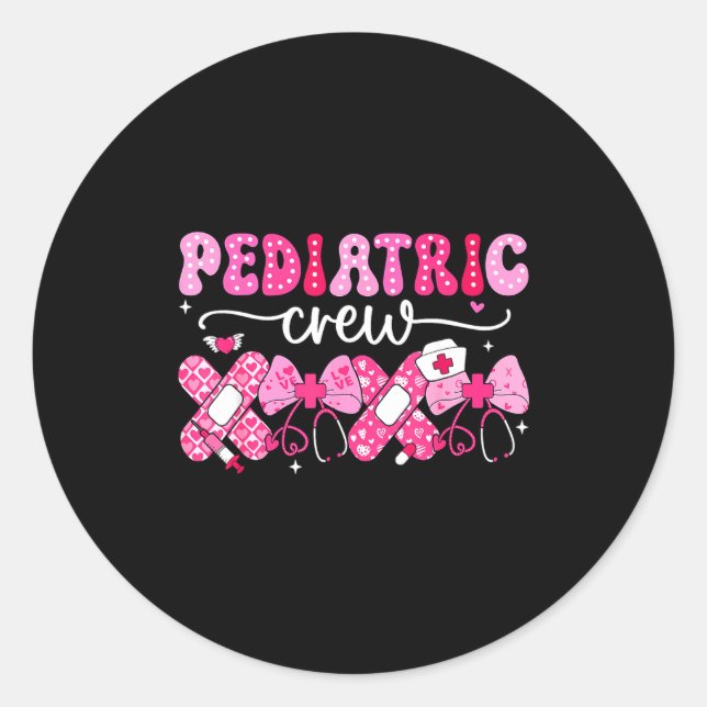 Pegatina Redonda Pediatric Valentines Nurse Crew Peds Nurse Valenti (Anverso)