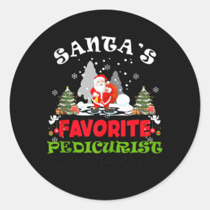 Pegatina Redonda Pedicurista Favorita de Santa Divertida Navidad