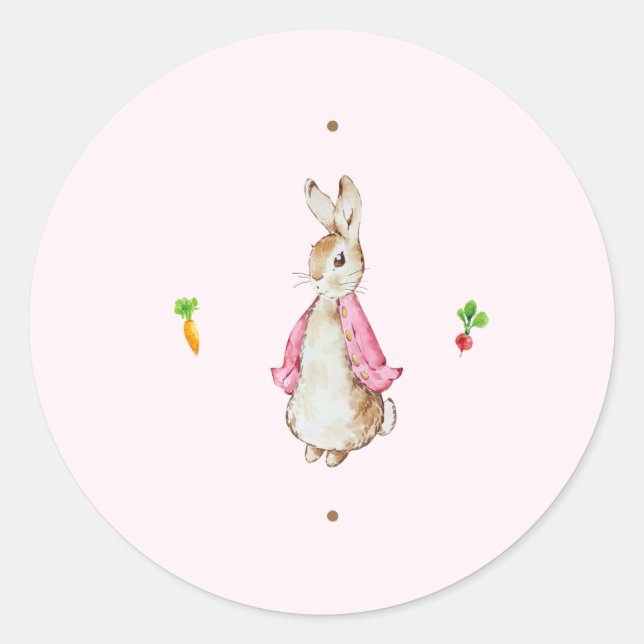 Pegatina Redonda Pedro rosado simple el conejo (Anverso)