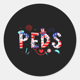 Pegatina Redonda Peds de Enfermería Masculino 4 de Julio Enfermera