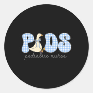 Pegatina Redonda Peds Goose Enfermera Pediátrica Blue Gingham Work 