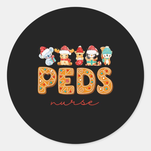 Pegatina Redonda Peds Nurse Gingerbread Christmas Pediatric Nurse H (Anverso)