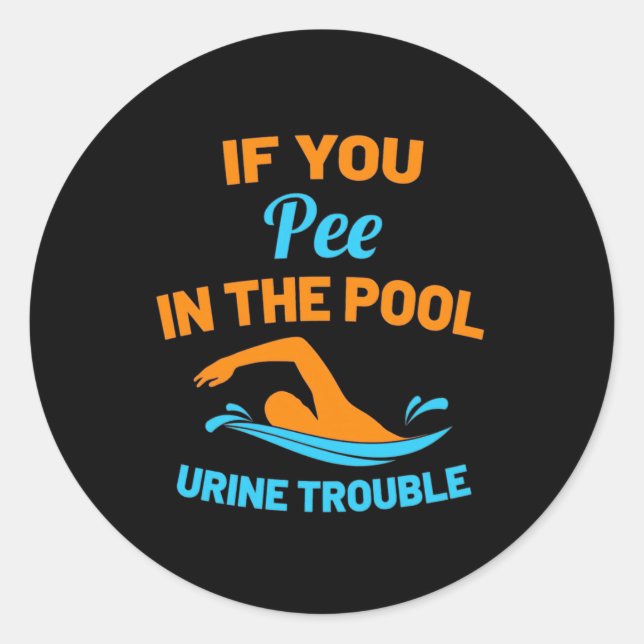 Pegatina Redonda Pee De Nadador En La Piscina (Anverso)