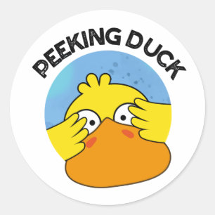 Pegatina Redonda Peeek Duck gracioso animal Chino Dish Pun