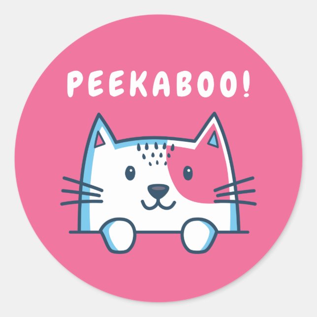 Pegatina Redonda Peekaboo Cat (Anverso)