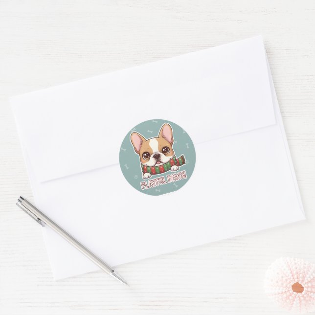 Pegatina Redonda Peeking French Bulldog Cute Sticker (Sobre)