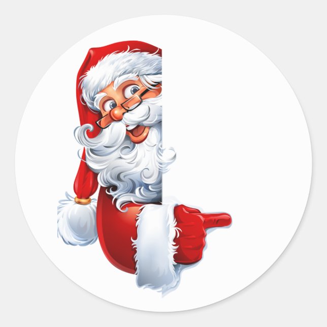 Pegatina Redonda Peeking Santa – Festive Christmas Clipart for Card (Anverso)