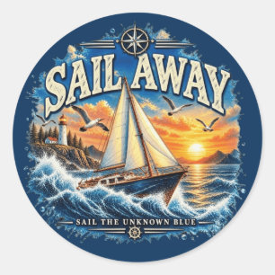 Pegatina Redonda Pega de navegación SAIL AWAY SAIL THE UNKNOWN BLUE