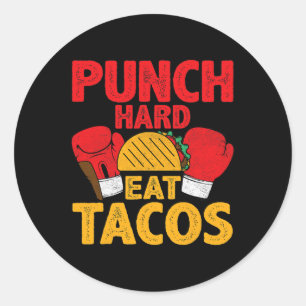 Pegatina Redonda Pega Fuerte Come Tacos - Boxeo de Tacos _1