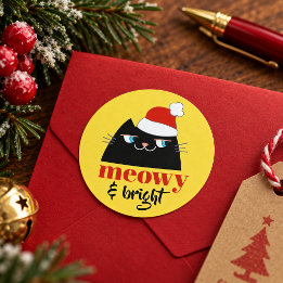 Pegatina Redonda Pegajoso & Brillante divertido gato negro Navidad