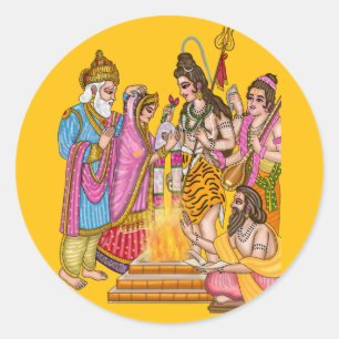 Pegatina Redonda Pegar matrimonio de Shiva Parvati