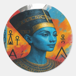 Pegatina Redonda "Pegatina del cibernefertiti - Decoración neón egi