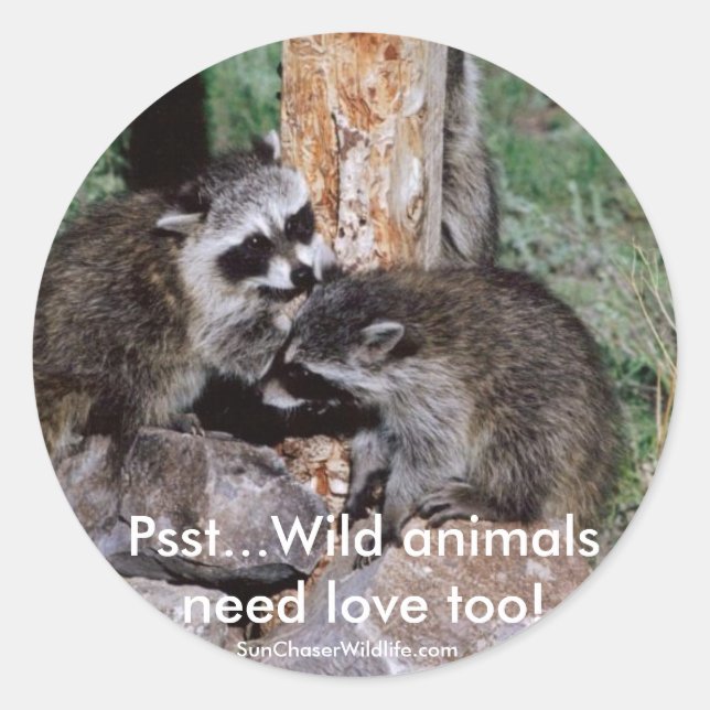 Pegatina Redonda Pegatina... Los animales salvajes necesitan amor (Anverso)