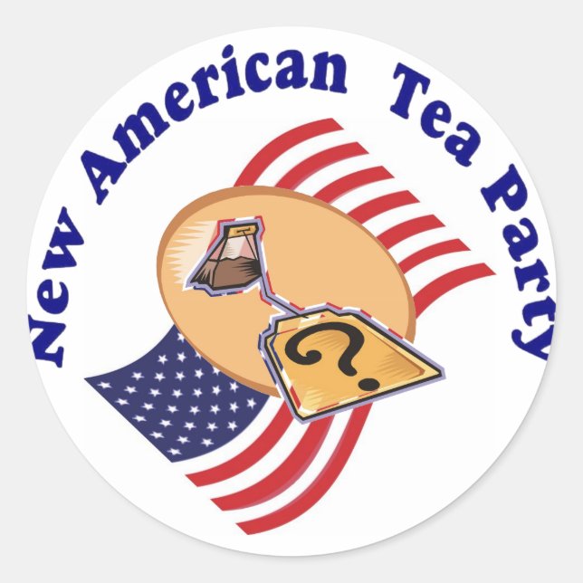Pegatina Redonda Pegatina-nuevo Fiesta de té estadounidense (Anverso)