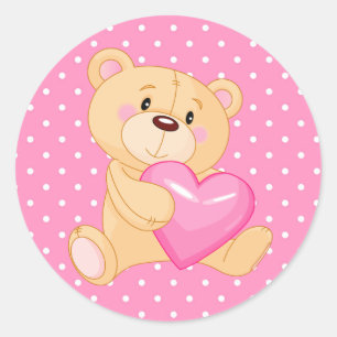 Pegatina Redonda Pegatina/Oso con corazón