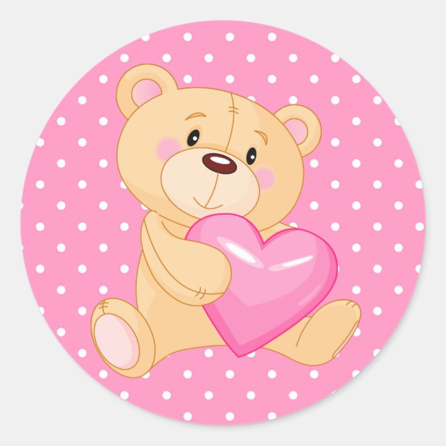 Pegatina Redonda Pegatina/Oso con corazón (Anverso)