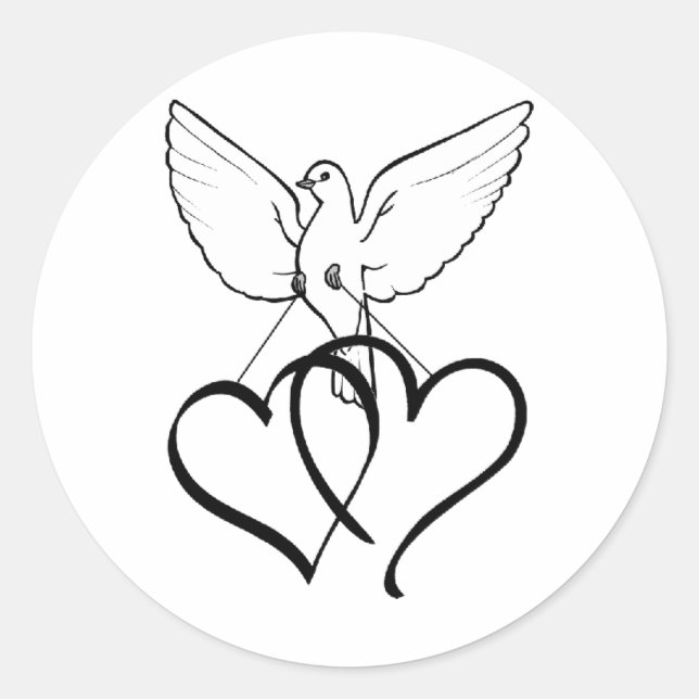 Pegatina Redonda Pegatina/palomas y corazones (Anverso)