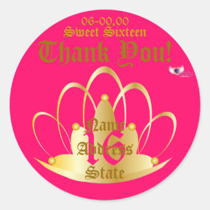 Pegatina Redonda Pegatina-Personalizar de oro dulce de la tiara