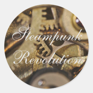Pegatina Redonda Pegatina: Revolución Steampunk. Mecanismo de reloj