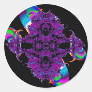 Pegatina Redonda pegatina/sobre fractal de lazo y brocha púrpura