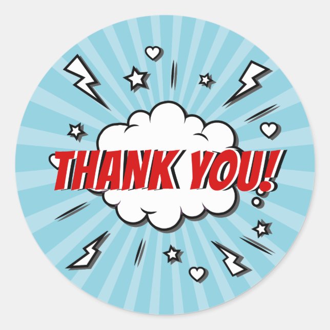 Pegatina Redonda Pegatina: Superhéroe Comic Birthday Party (Anverso)