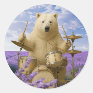 Pegatina Redonda Pegatina: Tambores de juego de oso con diseño flor