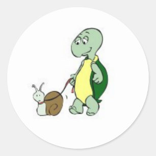 Pegatina Redonda ¡Pegatina-Tortuga que camina un caracol!