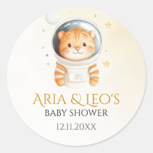 Pegatinas a favor de Baby Shower del tigre espacia